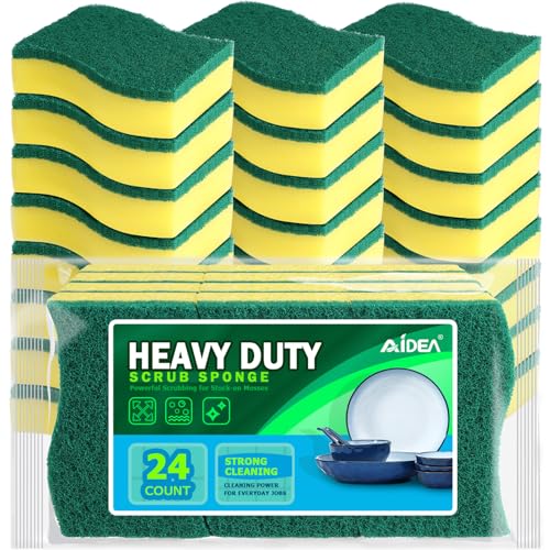 AIDEA Sponges Kitchen, 24 Pack Heavy Duty Dish Sponge, Cleaning Dish Scrubber Sponge for Home and Kitchen, Stink-Free Cleaning Supplies for Pots, Pans - Image 1