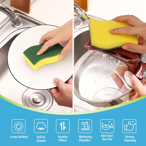 AIDEA Sponges Kitchen, 24 Pack Heavy Duty Dish Sponge, Cleaning Dish Scrubber Sponge for Home and Kitchen, Stink-Free Cleaning Supplies for Pots, Pans - Image 2