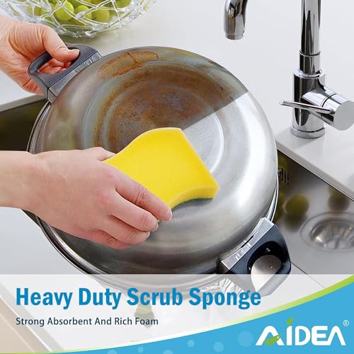 AIDEA Sponges Kitchen, 24 Pack Heavy Duty Dish Sponge, Cleaning Dish Scrubber Sponge for Home and Kitchen, Stink-Free Cleaning Supplies for Pots, Pans - Image 5