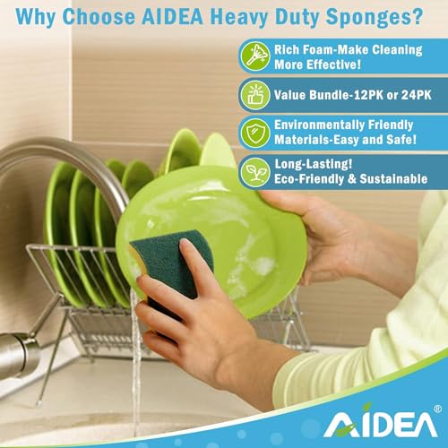 AIDEA Sponges Kitchen, 24 Pack Heavy Duty Dish Sponge, Cleaning Dish Scrubber Sponge for Home and Kitchen, Stink-Free Cleaning Supplies for Pots, Pans - Image 3