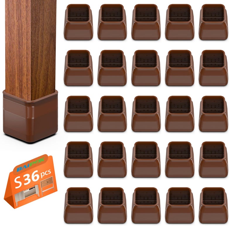 BAIPOK 36Pcs Square Chair Leg Floor Protectors for Hardwood Floors Felt Furniture Pads Furniture Sliders Silicone Covers to Protect Wood Tile Floors Reduce Noise  No Scratch Small Brown
