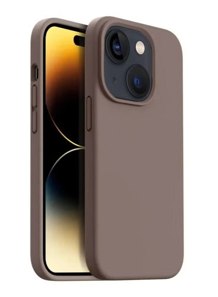 جراب متوافق مع iPhone 14 plus/ iPhone 15 plus، جراب واقٍ رفيع من السيليكون السائل بثلاث طبقات من المطاط الهلامي الناعم المقاوم للصدمات مع بطانة من الألياف الدقيقة المضادة للخدش - بني - Image 1