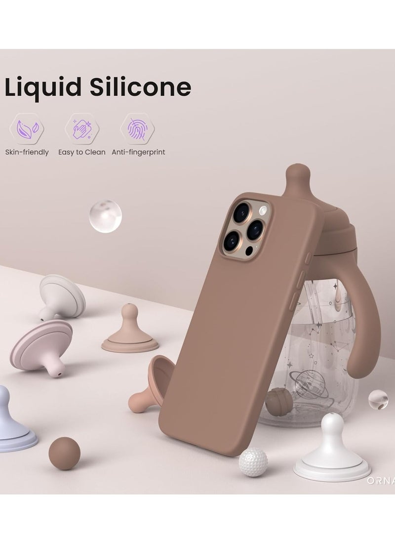 جراب متوافق مع iPhone 14 plus/ iPhone 15 plus، جراب واقٍ رفيع من السيليكون السائل بثلاث طبقات من المطاط الهلامي الناعم المقاوم للصدمات مع بطانة من الألياف الدقيقة المضادة للخدش - بني - Image 2