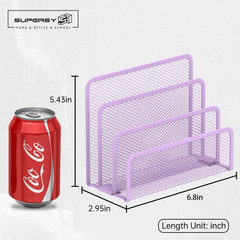 SUPEASY Mail Organizer for Desk, Mesh Metal Mail Holder Countertop with 3-Slot, Letter Sorter File Holder, Office Envelope Organizer for Mails (Purple) - Image 3