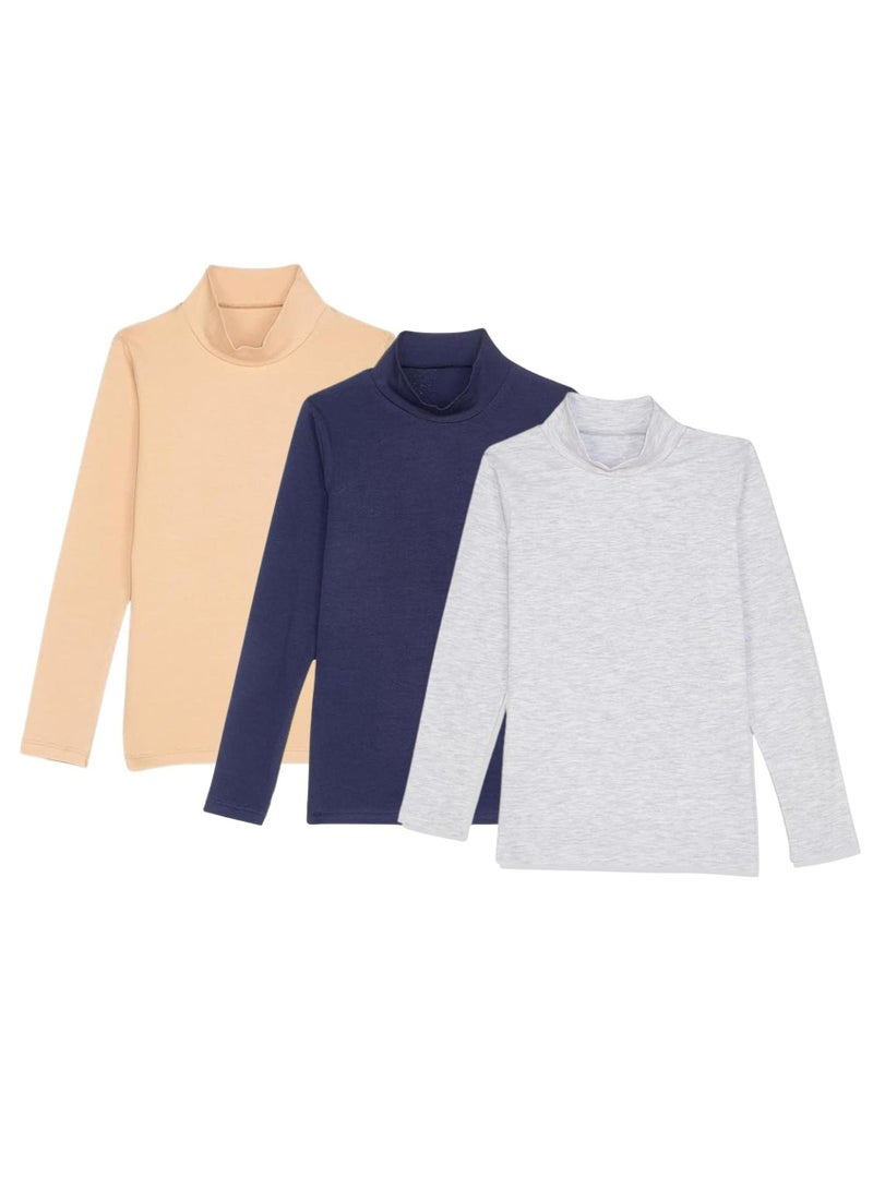 Cottonil Pack of 3 Women's High Neck Long Sleeve Undershirts, Cotton Lycra Basic Top - Image 1