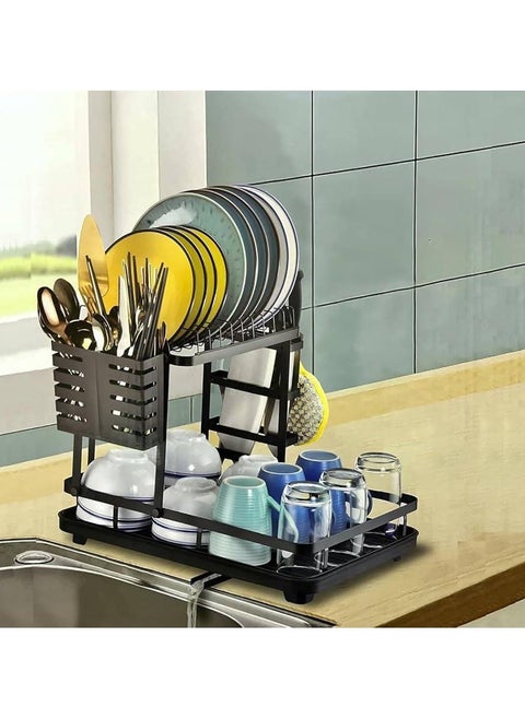 A complete kitchen integrated for all kitchen needs, 2 floors, organizer for plates and cups, organizer for spoons/forks/knives, equipped with a drain to filter water directly into the sink, fully coated metal against rust, original imported product, 2 floors, size 42*30*33, multi-colored