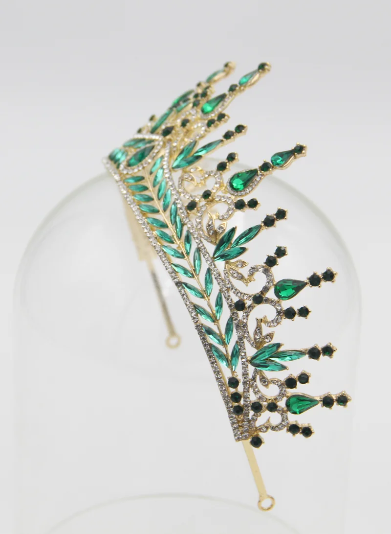D'Daniela Ddaniela Alexa Collection Faux white with emirald green stones Crown Tiara