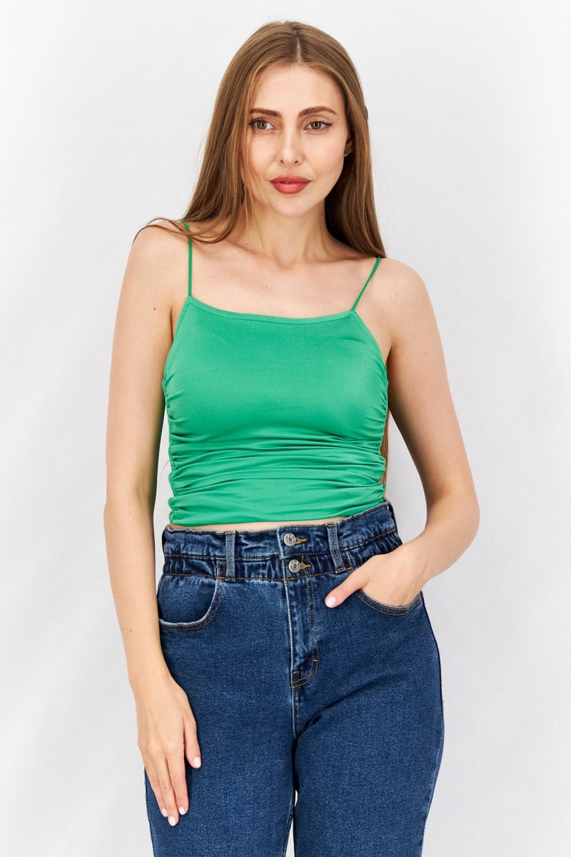 Sinsay بلوزة نسائية بدون أكمام ذات ياقة مربعة، خضراء - Image 1