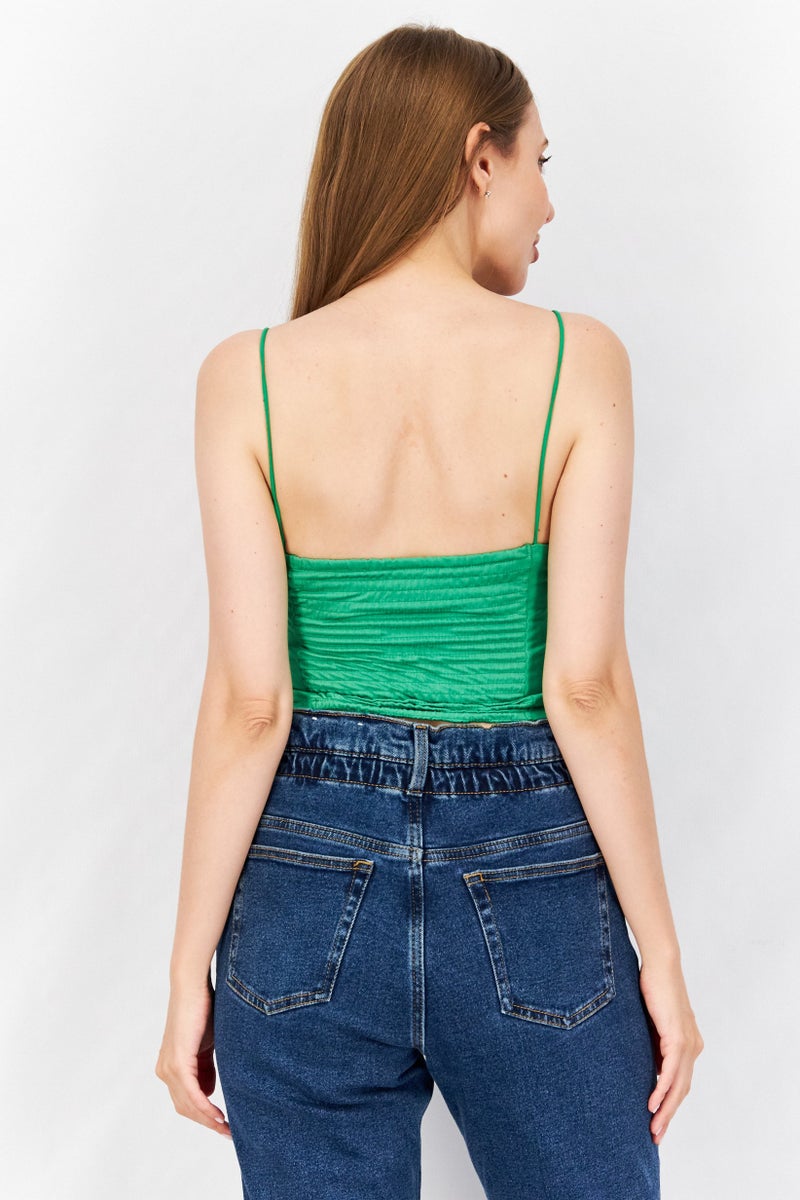 Sinsay Women Square Neck Sleeveless Shirred Top, Green - Image 2