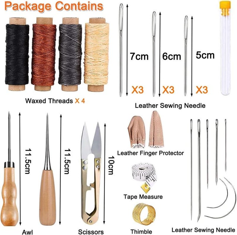Fayby Leather Repair Sewing Kit Upholstery Needle Set with Waxed Thread and Awl Hand Stitching Tools for Leather Working on Car Seats Sofa Shoes Bags and DIY Craft Projects - Image 2