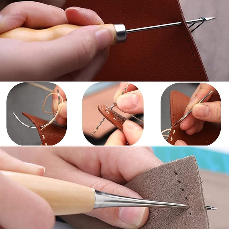 Fayby Leather Repair Sewing Kit Upholstery Needle Set with Waxed Thread and Awl Hand Stitching Tools for Leather Working on Car Seats Sofa Shoes Bags and DIY Craft Projects - Image 3