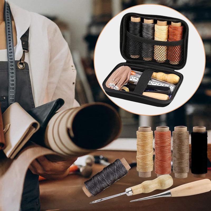 Fayby Leather Repair Sewing Kit Upholstery Needle Set with Waxed Thread and Awl Hand Stitching Tools for Leather Working on Car Seats Sofa Shoes Bags and DIY Craft Projects - Image 4
