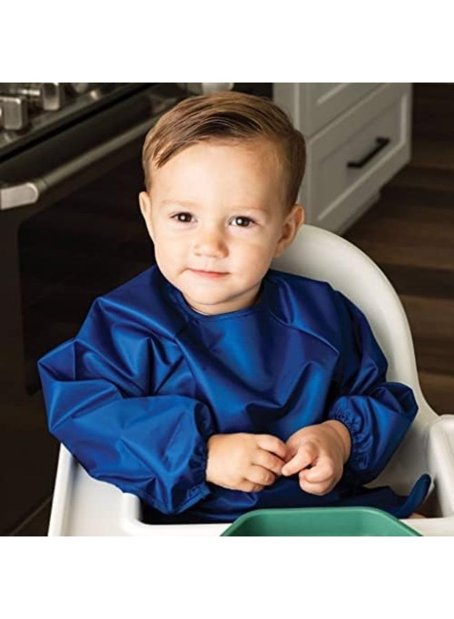 Tiny Twinkle مريلة طويلة الأكمام من Tiny Twinkle للأطفال والرضع - عبوة 2 مريلة مقاومة للماء لتناول الطعام - قابلة للغسل في الغسالة ومضادة للفوضى، أساسية لتغذية الأطفال وضرورية للاستحمام (رمادي إنديغو، 6-24 شهر) - Image 4