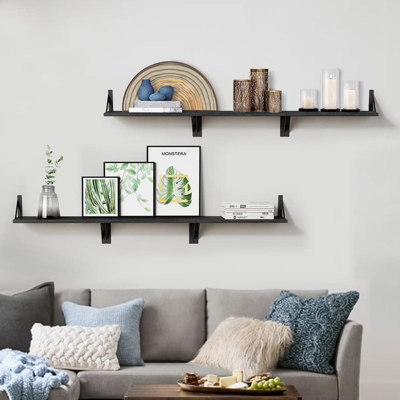Forbena Black Floating Shelves Bathroom Set of 3, Wooden Wall Book Shelves, Rustic Shelf for Storage, Bathroom Organizer, Living Room, Kitchen, Office (Black) - Image 4