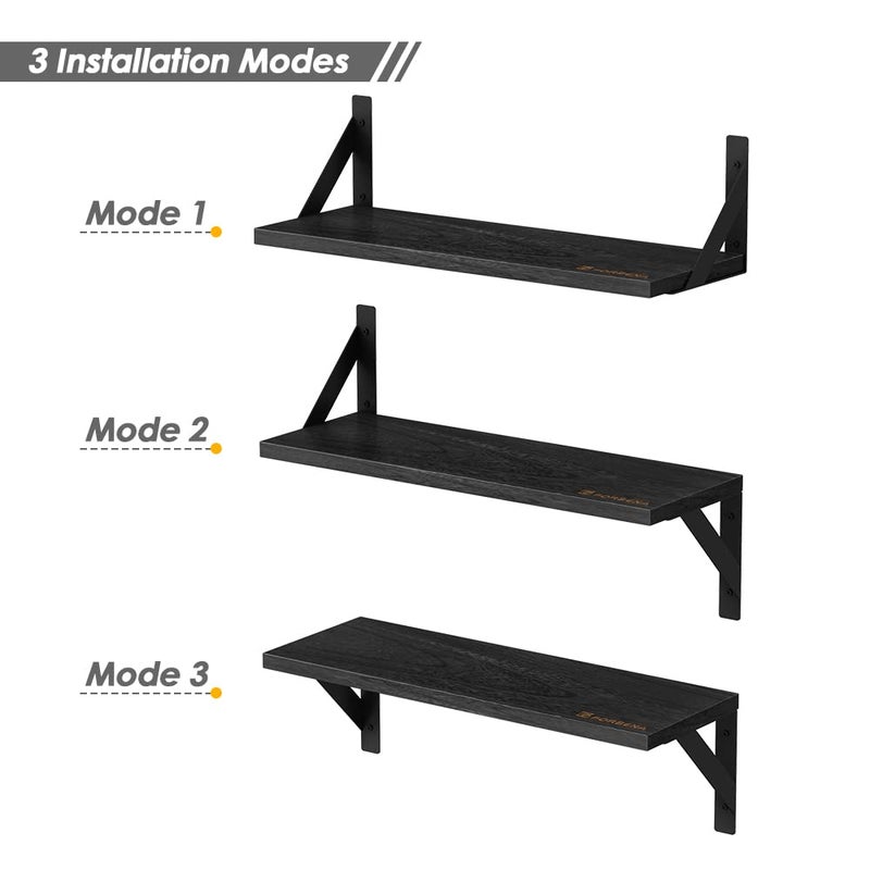 Forbena Black Floating Shelves Bathroom Set of 3, Wooden Wall Book Shelves, Rustic Shelf for Storage, Bathroom Organizer, Living Room, Kitchen, Office (Black) - Image 5