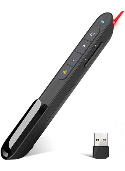 Wireless Presenter, Hyperlink Volume Control Presentation Clicker, RF 2.4GHz USB PowerPoint Clicker, Presentation Remote Control Pointer, Slide Advancer (Black)