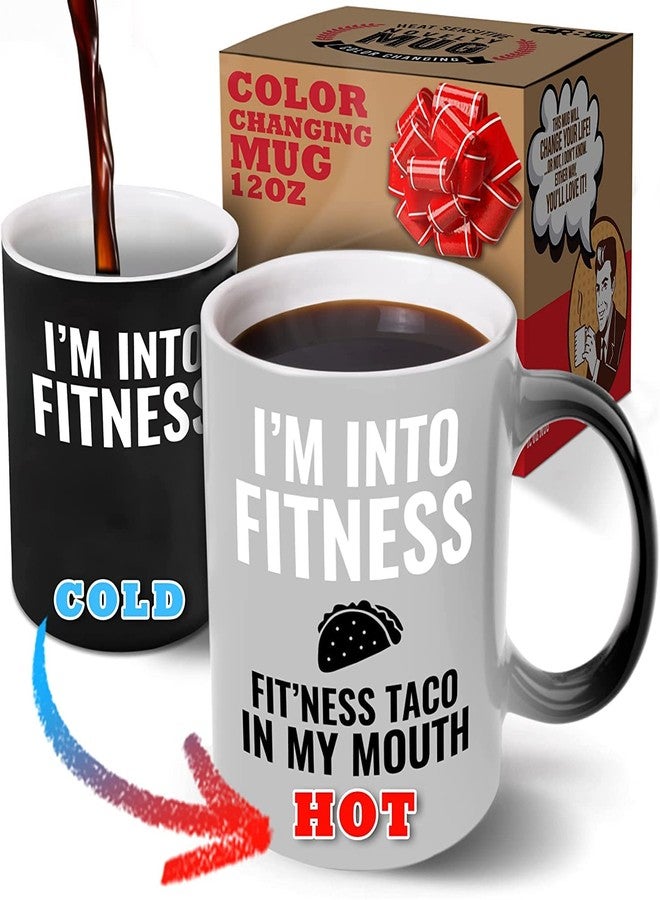GR8AM Color-Changing Tea Mug 12oz - I'm into Fitness, Fit'ness Taco in My Mouth - Cute Coffee Mugs for Women or Cool Cups for Men. Best Ceramic Coffee Cups & Coffee Stuff for Xmas - Image 1