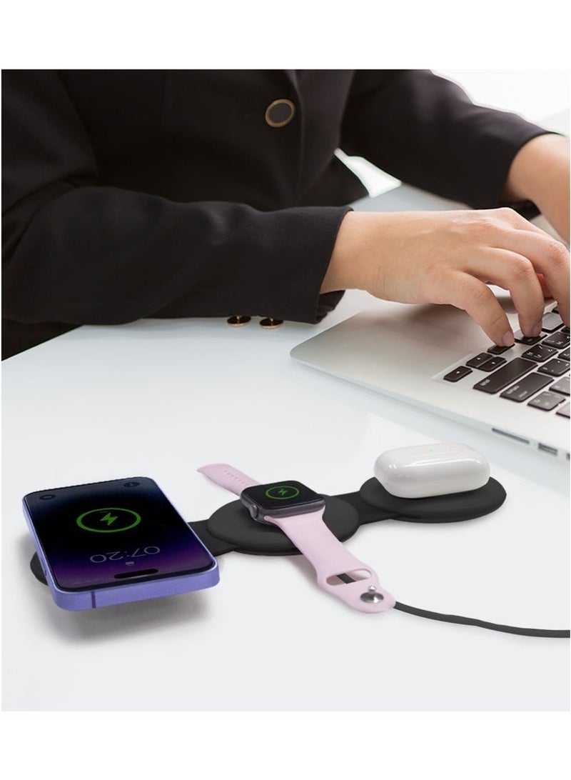 كيلا لوحة شحن لاسلكية قابلة للطي 3 في 1، 18 وات سريعة الشحن المغناطيسية متعددة الاستخدامات مع Magsafe لأجهزة iPhone 16/15/14/13/12/ Series وiWatch 8 7 6 5 4 3 2 SE وAirpods 3 2 Pro، أسود - Image 2