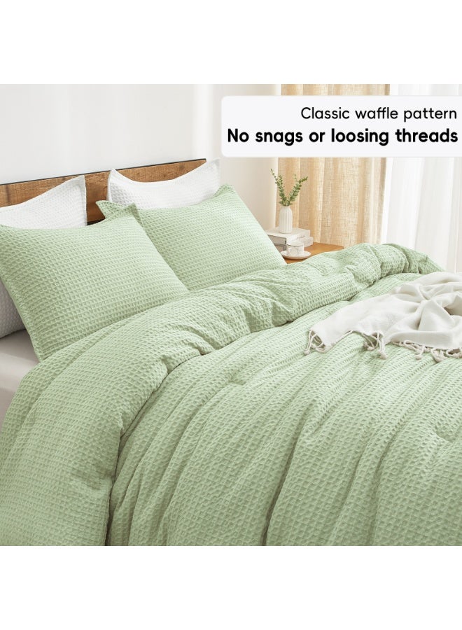 PHF Ultra Soft Waffle Weave 3 Pieces Comforter Set Queen Size, Lightweight Breathable Comfy Textured, Includes 1 Comforter (230cm x 230cm) with 2 Pillow Shams (50 cm x 66 cm), Sage Green - Image 2