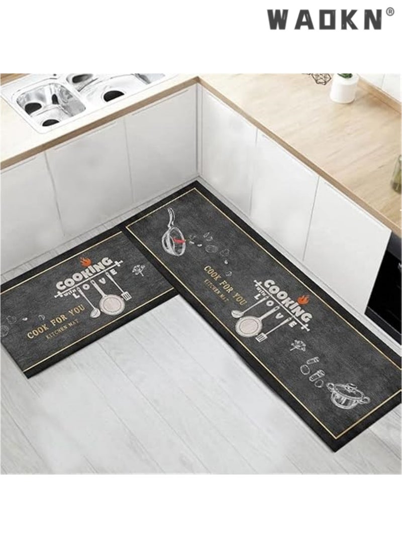 WAOKN Kitchen Rugs and Mats Washable [2 PCS],Non-Skid Soft Absorbent Kitchen Mats Set for Floor,Comfort Runner Rug Carpets for Kitchen Floor,Sink,Laundry,Hallway,Dinning Room,Office - Image 1