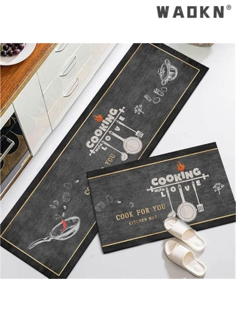 WAOKN Kitchen Rugs and Mats Washable [2 PCS],Non-Skid Soft Absorbent Kitchen Mats Set for Floor,Comfort Runner Rug Carpets for Kitchen Floor,Sink,Laundry,Hallway,Dinning Room,Office - Image 2