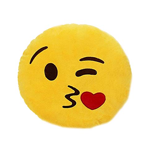 blue tree Emoji Pillow Cushion in Yellow Colour Multi Faces Best Gift for Kids, Boyfriend, girlfriend, Friends Blowing kiss - Image 1