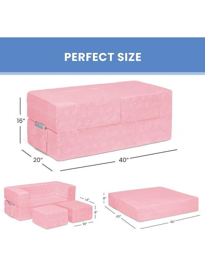 Serta أرائك ديلتا للأطفال القابلة للتحويل، مجموعة من 3 قطع، وردي - Image 3