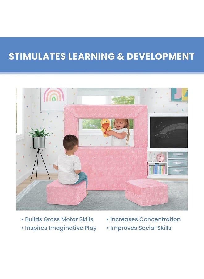 Serta أرائك ديلتا للأطفال القابلة للتحويل، مجموعة من 3 قطع، وردي - Image 5