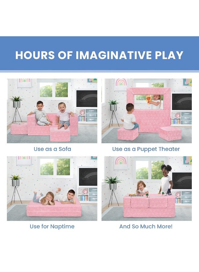 Serta أرائك ديلتا للأطفال القابلة للتحويل، مجموعة من 3 قطع، وردي - Image 4