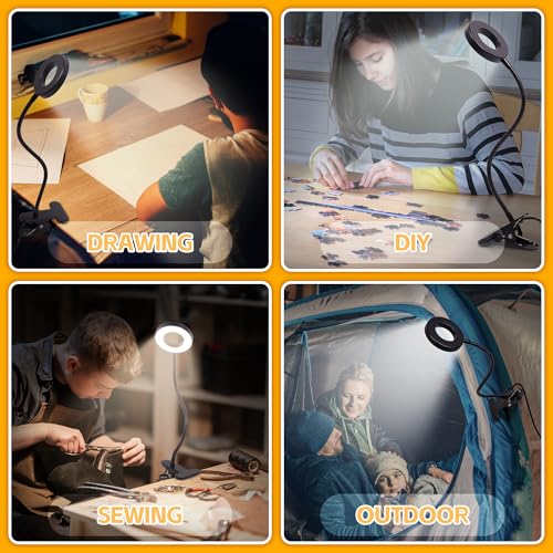 Foneso Desk Lamp Clip on Light, 48 LED USB Lamp with 3 Color Modes 10 Brightness Levels, 360° Flexible Gooseneck Eye Protection Bed Night Light for Reading, Makeup, Craft (Black) - Image 4