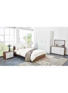 DANUBE HOME سرير Allano الجديد مقاس 150 × 200 كوين، تصميم قوي وحديث، هيكل سرير خشبي مزدوج، أثاث أسرة هادئة ومريحة، الطول 202 × العرض 152 × الارتفاع 100 سم، خشب الجوز الداكن والأبيض  - Image 5