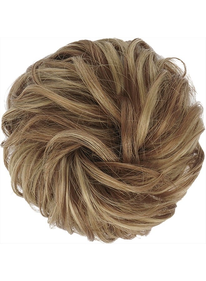 FESHFEN Messy Bun Hair Piece, Messy Hair Bun Scrunchies for Women Brown and Blonde Synthetic Wavy Curly Chignon Ponytail Hair Extensions Thick Updo Hairpiece for Daily Wear 1PCS - Image 2