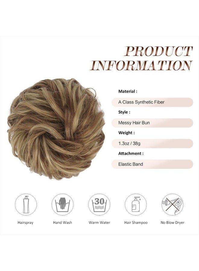 FESHFEN Messy Bun Hair Piece, Messy Hair Bun Scrunchies for Women Brown and Blonde Synthetic Wavy Curly Chignon Ponytail Hair Extensions Thick Updo Hairpiece for Daily Wear 1PCS - Image 5