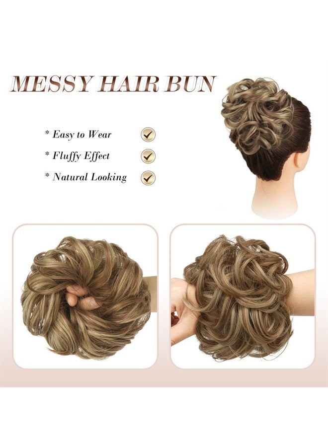 FESHFEN Messy Bun Hair Piece, Messy Hair Bun Scrunchies for Women Brown and Blonde Synthetic Wavy Curly Chignon Ponytail Hair Extensions Thick Updo Hairpiece for Daily Wear 1PCS - Image 3