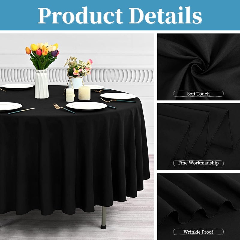 FXKS 4 Packs Black Round Table Cloth 70 Inch Circular Table Cloth, Stain and Resistant Washable Polyester Round Tablecloth Table Cover for Wedding Parties Banquet Reception Gift Table - Image 4