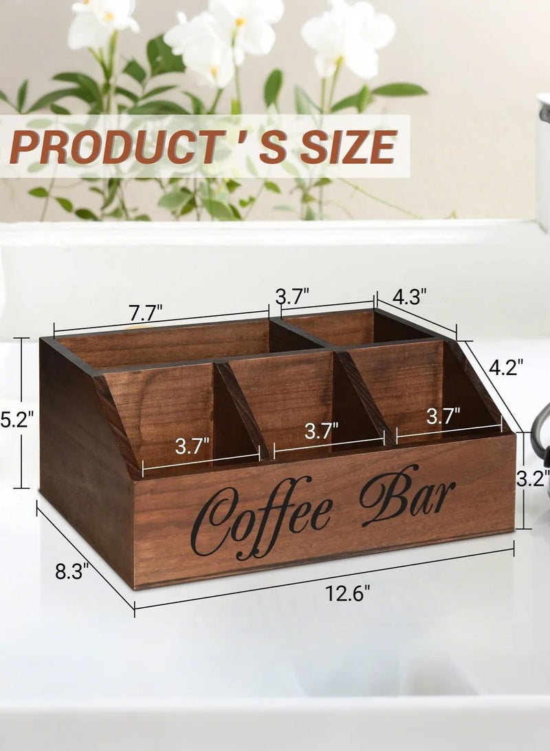 Coffee Station Organizer for Counter, Wood Coffee Pods Holder Storage Basket, Coffee and Tea Condiment Storage Organizer, Rustic Coffee Bar Decor for Coffee Accessories Organizer - Image 3