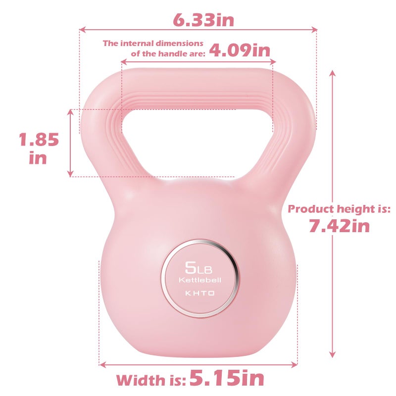 KHTO Kettlebells Fitness Exercise-Pink Strength Training Kettlebell Sets,Dumbbell Weights for Home Gym Equipment(5LB) - Image 3