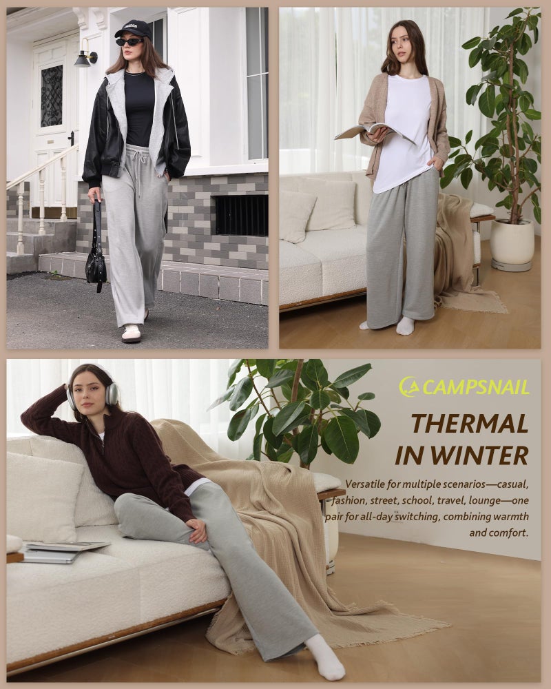 CAMPSNAIL Womens Fleece Lined Sweatpants Wide Leg Winter Warm Thermal Straight Leg Baggy Lounge Sweat Pants with Pockets Grey - Image 4