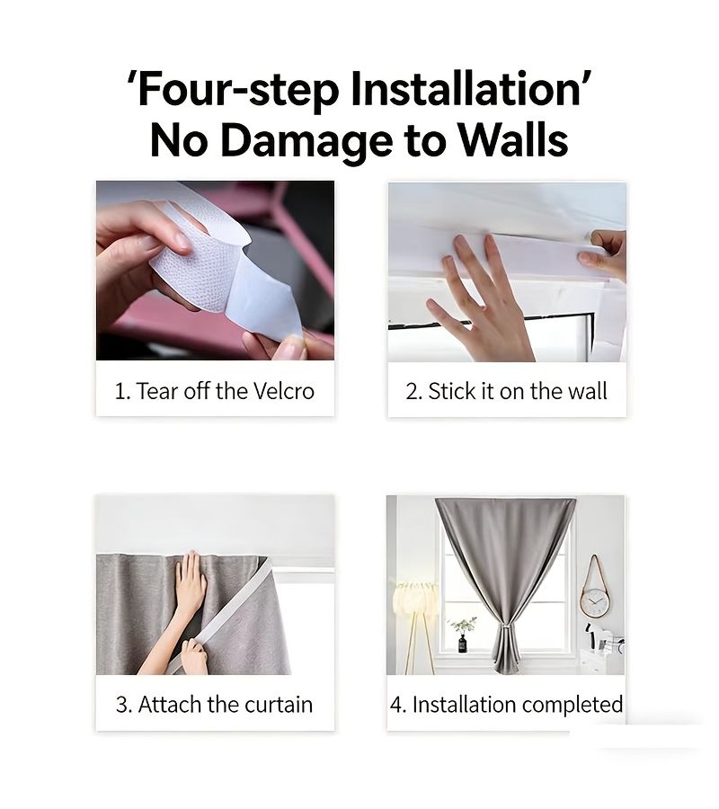Portable Self Adhesive Blackout Curtains Fully Light Blocking Easy to Install Ash Grey 55.12 x 62.99 Inch Thermal Insulation Energy Saving Curtain For Bedroom Living Room Office Kitchen Window - Image 5