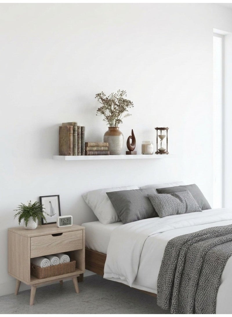 Living 80cm White Flat Wooden Wall Shelf | Concealed Mounting Floating Shelf | Multi-Purpose Home Storage Organizer - Image 5