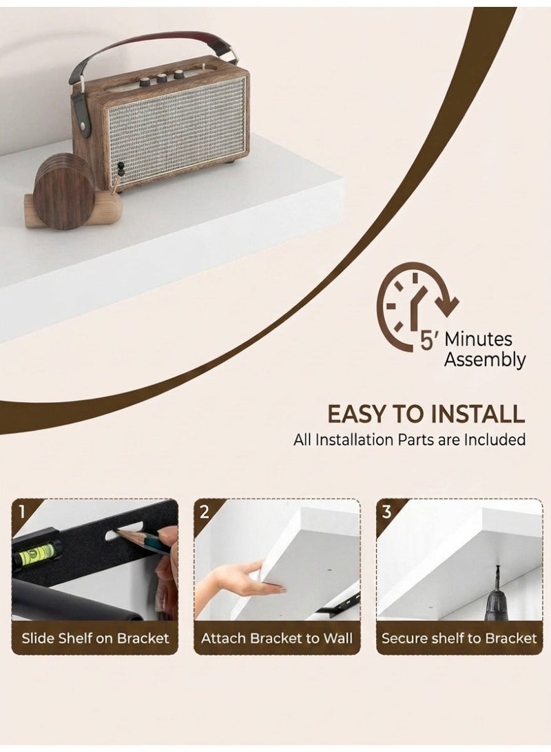 Living 80cm White Flat Wooden Wall Shelf | Concealed Mounting Floating Shelf | Multi-Purpose Home Storage Organizer - Image 3