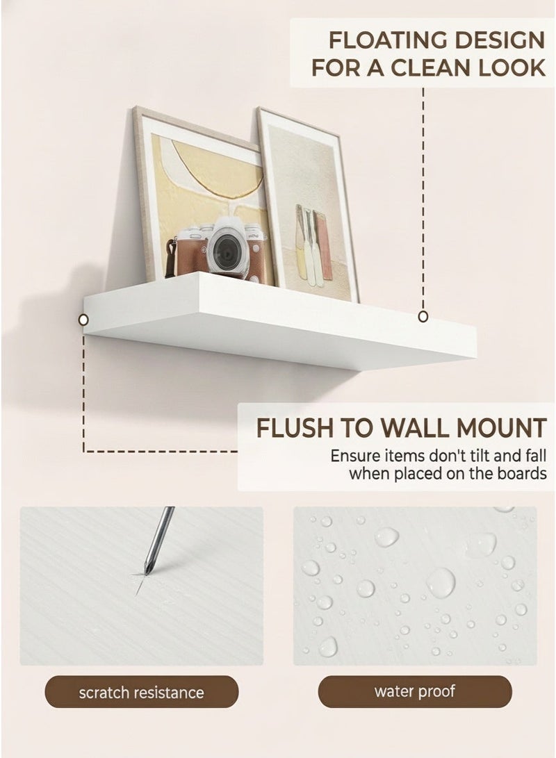 Living 80cm White Flat Wooden Wall Shelf | Concealed Mounting Floating Shelf | Multi-Purpose Home Storage Organizer - Image 4