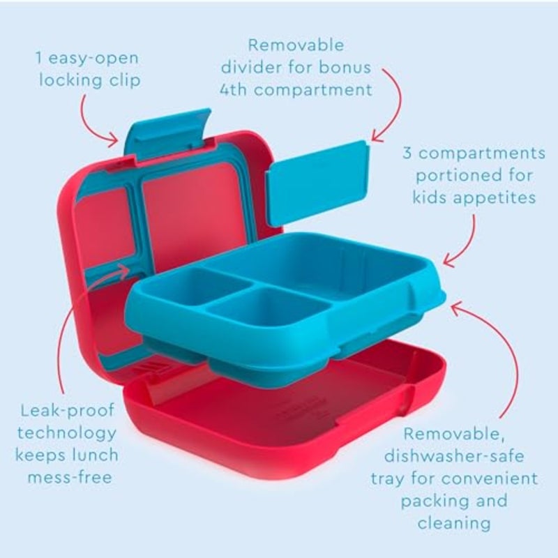 - Pop 3 Compartment Lunchbox - Flame Red/Turqooise - Image 4