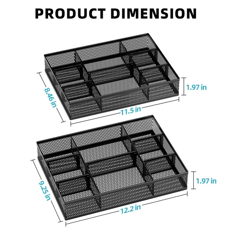 Marbrasse 2 Pack Desk Drawer Organizer, Mesh Drawer Organizer Tray with 8 Adjustable Compartments, Desk Organizers and Accessories, 5 Dividers Drawer for Office Supplies, Makeup & Vanity (Black) - Image 5