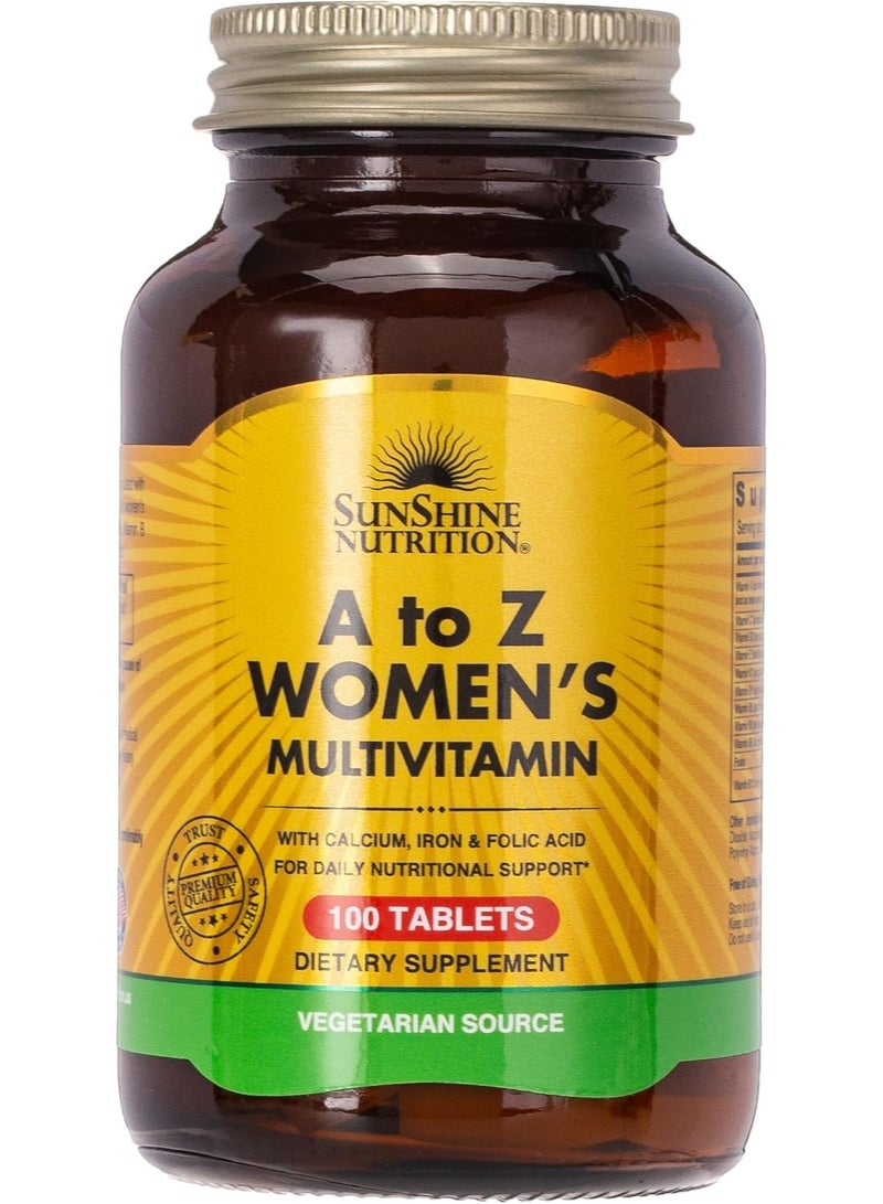 سنشاين نيوترشن مكمل غذائي متعدد الفيتامينات للنساء من الألف إلى الياء، ١٠٠ قرص، مصدر نباتي - Image 1