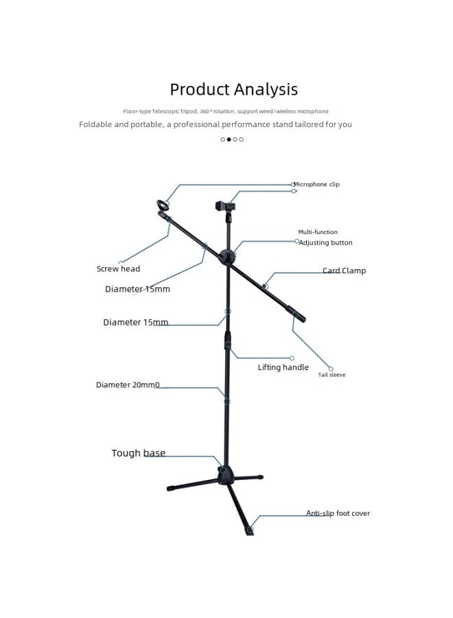 Neutral Direct Microphone Stand Mobile Phone Live Microphone Stand Stage Floor Vertical Crossbar Tripod - Image 2