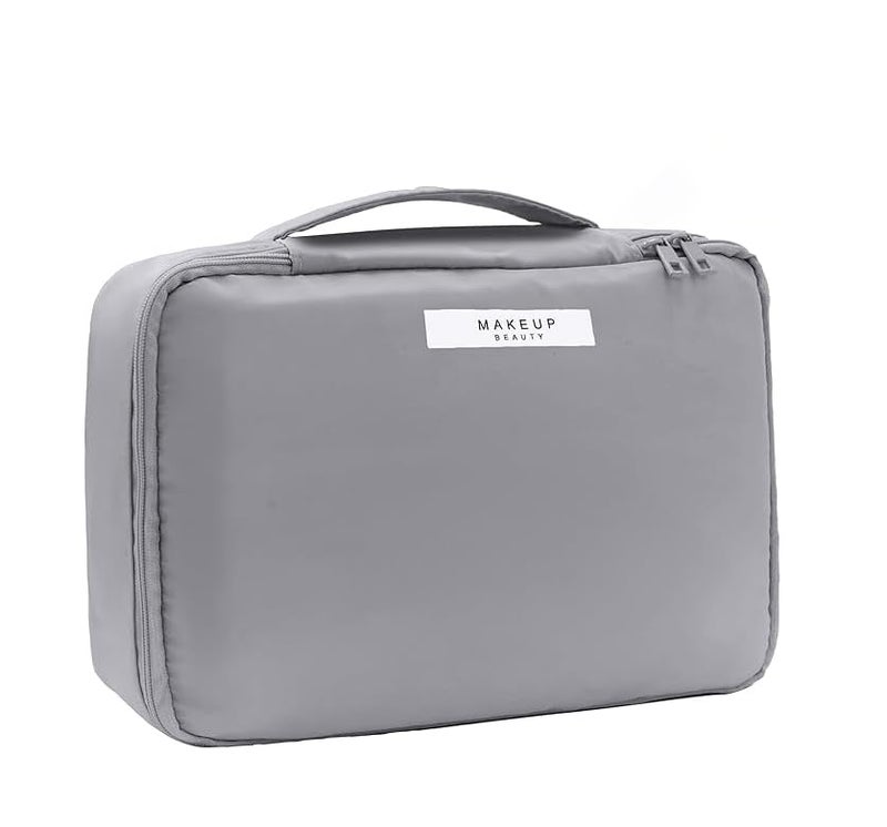 WEMOL Small Travel Fashion Cosmetic Organizer Bag with Detachable Pouch, Super Soft Makeup Organiser Bag for Brushes, Toiletries, Cosmetics Items for Women (Grey) - Image 1