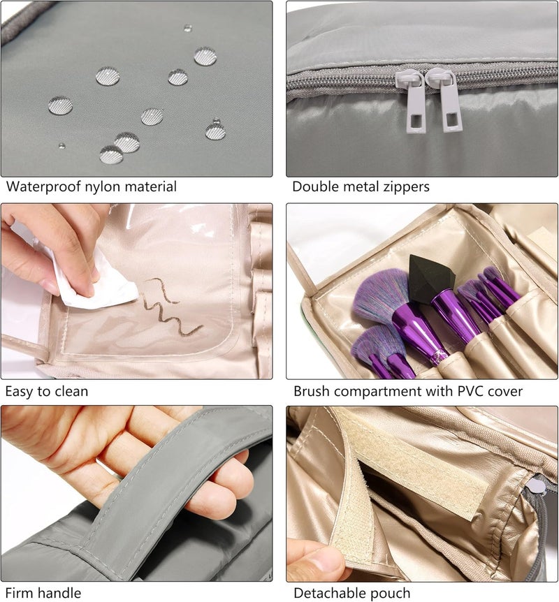 WEMOL Small Travel Fashion Cosmetic Organizer Bag with Detachable Pouch, Super Soft Makeup Organiser Bag for Brushes, Toiletries, Cosmetics Items for Women (Grey) - Image 4