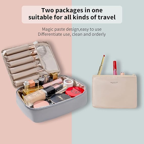 WEMOL Small Travel Fashion Cosmetic Organizer Bag with Detachable Pouch, Super Soft Makeup Organiser Bag for Brushes, Toiletries, Cosmetics Items for Women (Grey) - Image 2