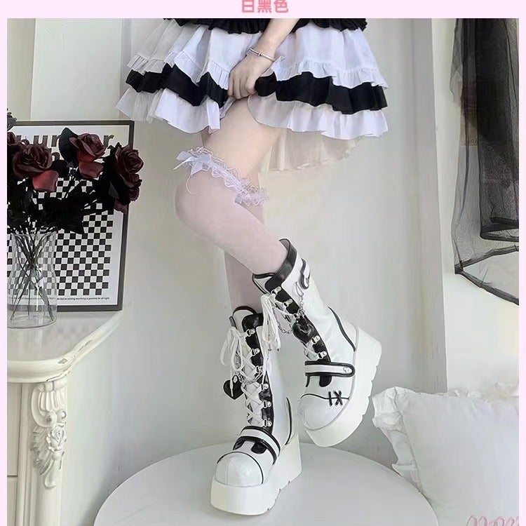 Demonia Thick Bottom Boots 2023 New Punk Motorcycle Thick Bottom Middle Boots Women'S Cute Girl Motorcycle Boots - Image 2